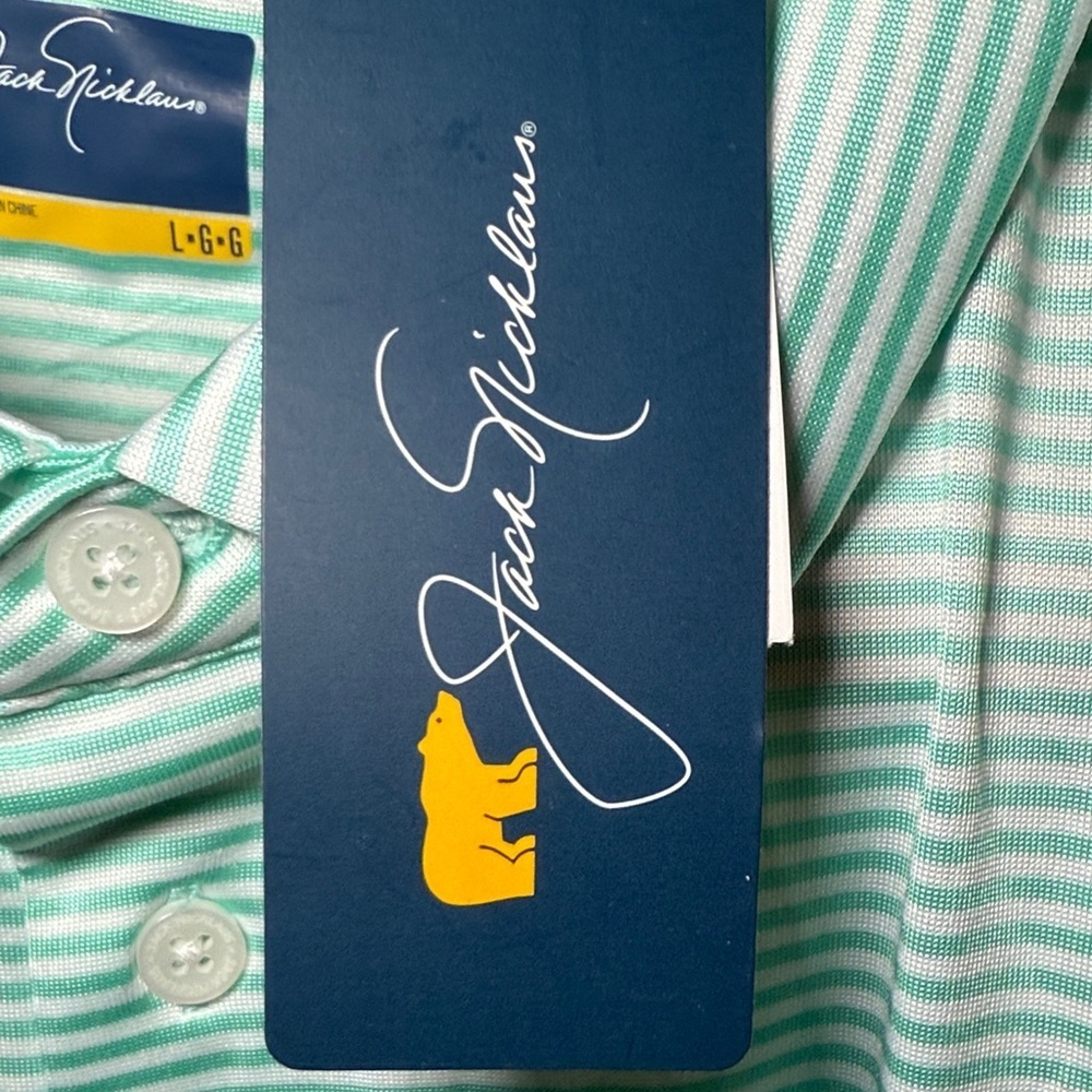 NEW! Jack Nicklaus Men’s Golf Polo Striped Shirt Large With Sun Protection - Picture 7 of 11